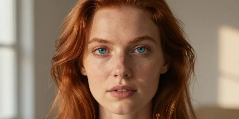 cheveux cuivré yeux bleu