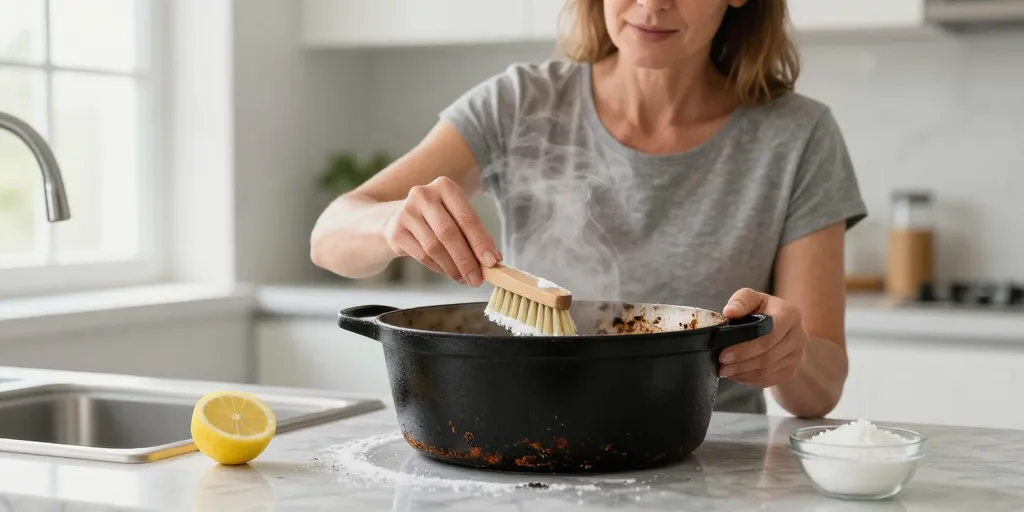 nettoyer cocotte fonte brulée